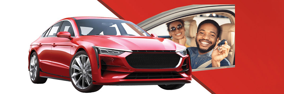 lowest auto loan rates near buffalo ny image of red car and happy couple with car keys 
